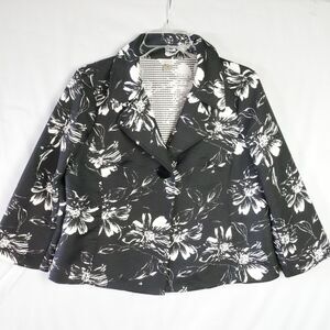 Christopher & Banks Womens Size S Flower Print Black & White Jacket One Button